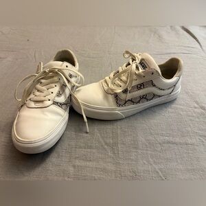 Vans White Old Skool x Authentic Gucci Fabric Custom Handmade Shoes